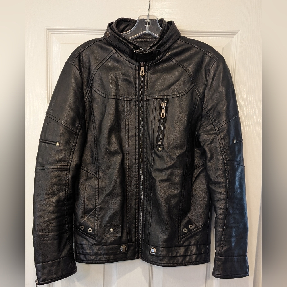 Schdarrow Knhor black faux leather women's biker moto jacket coat size S